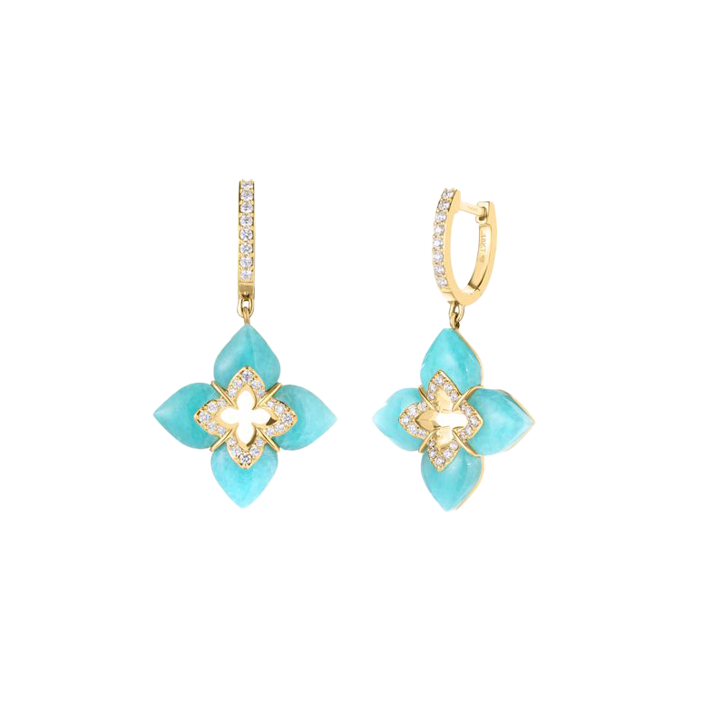 Roberto Coin Venetian Princess Amazonite and Diamond Flower Drop Earrings